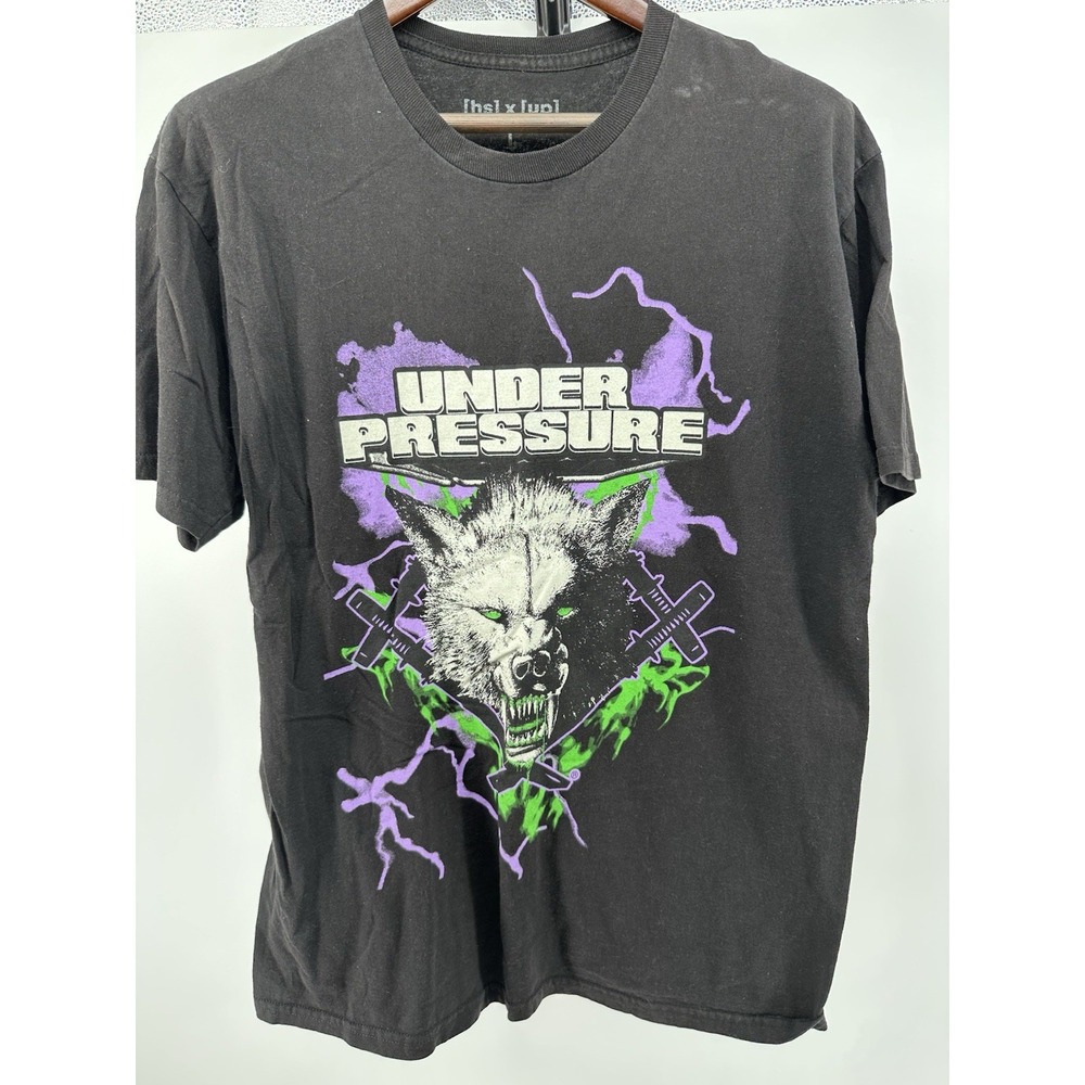 Xavier Wulf [hs] x [up] Under Pressure Wolf Graphic Print Tee Black Crew Neck L